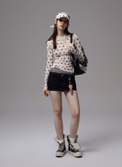 Alternative view of IN STOCK | MOKA POLKA DOT PET PRINT MOCK NECK TOP - white