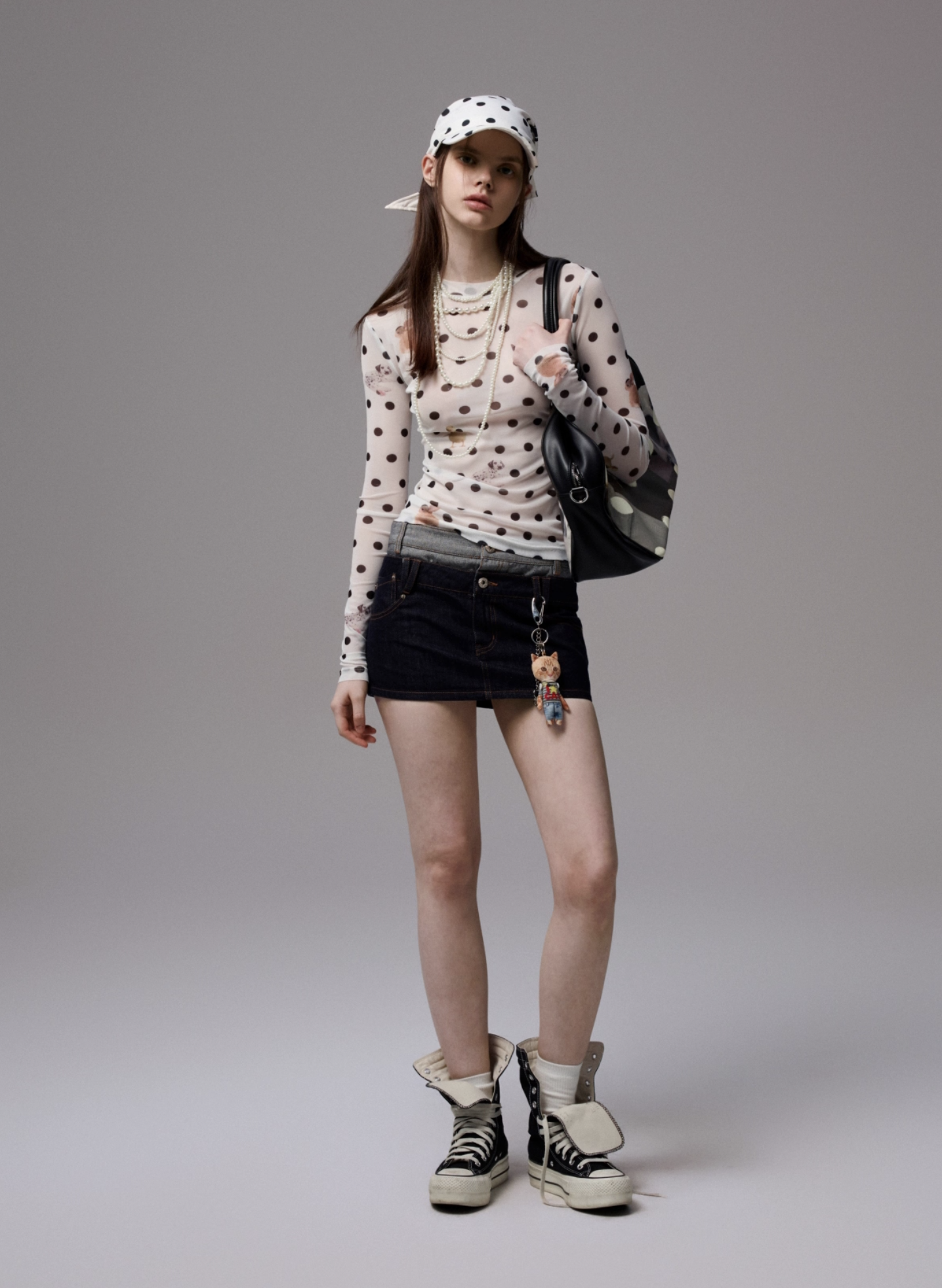 IN STOCK | MOKA POLKA DOT PET PRINT MOCK NECK TOP - 2colors - Image 4