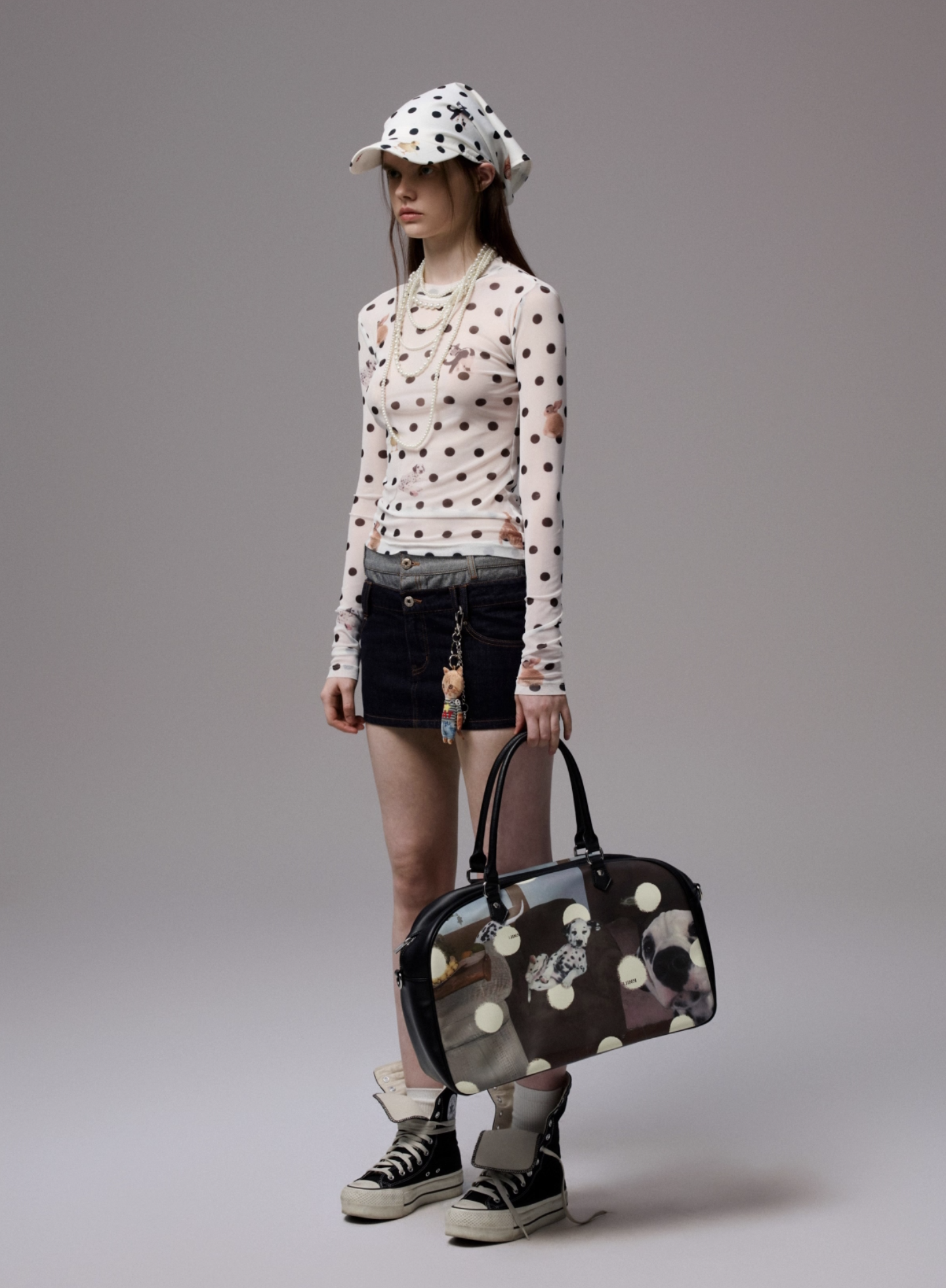 IN STOCK | MOKA POLKA DOT PET PRINT MOCK NECK TOP - 2colors - Image 5