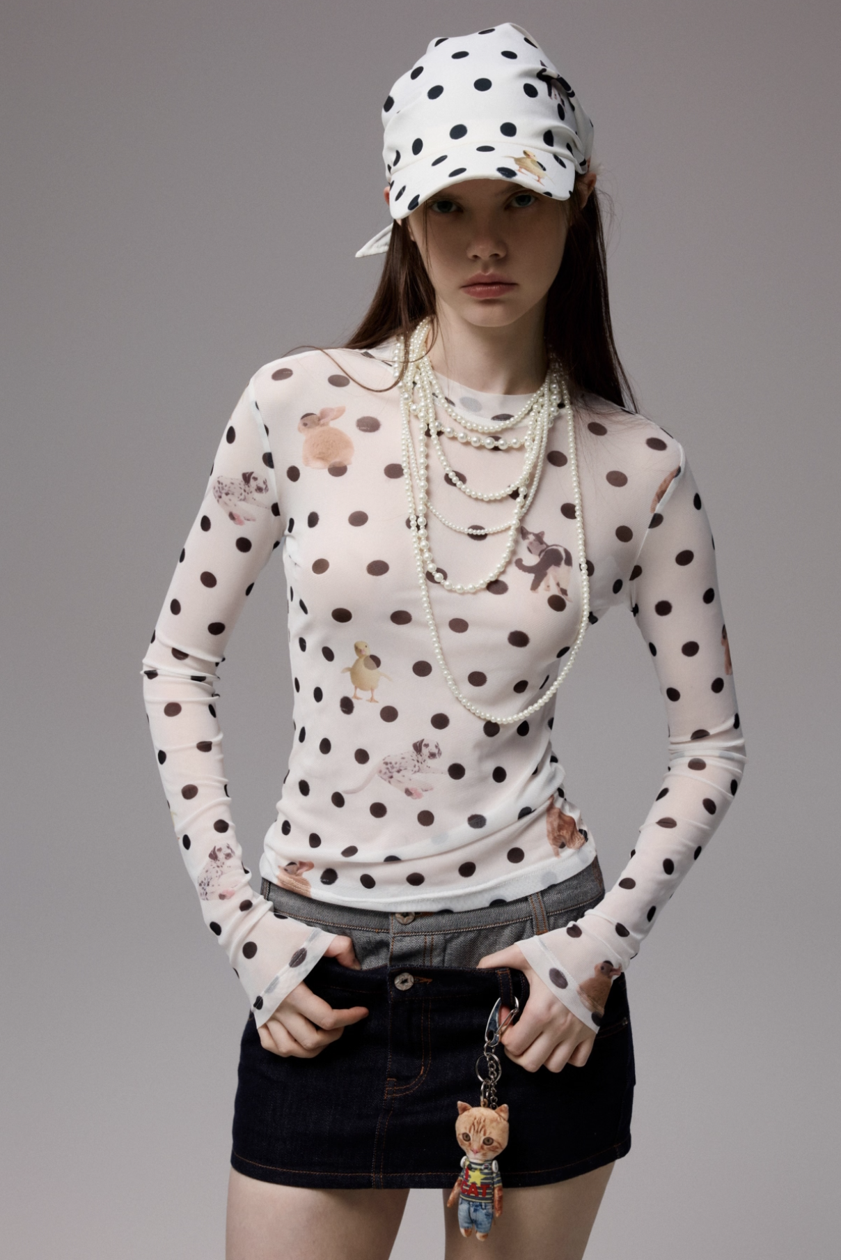 IN STOCK | MOKA POLKA DOT PET PRINT MOCK NECK TOP - 2colors - Image 9