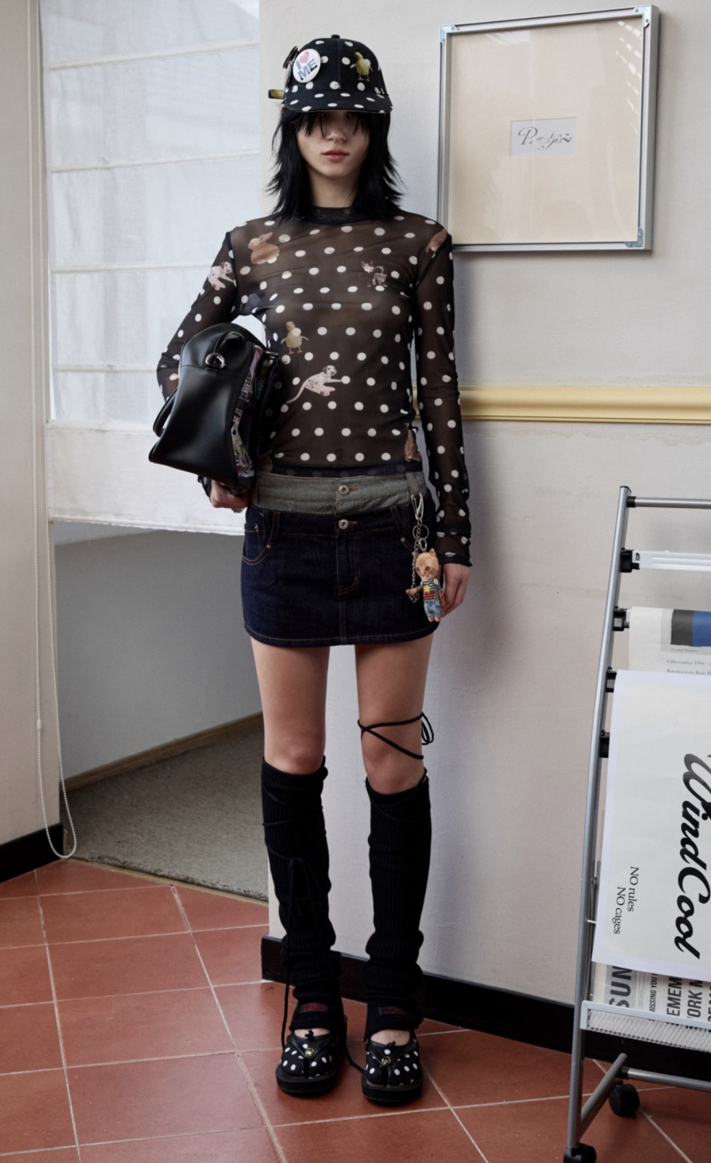 IN STOCK | MOKA POLKA DOT PET PRINT MOCK NECK TOP - 2colors - Image 3