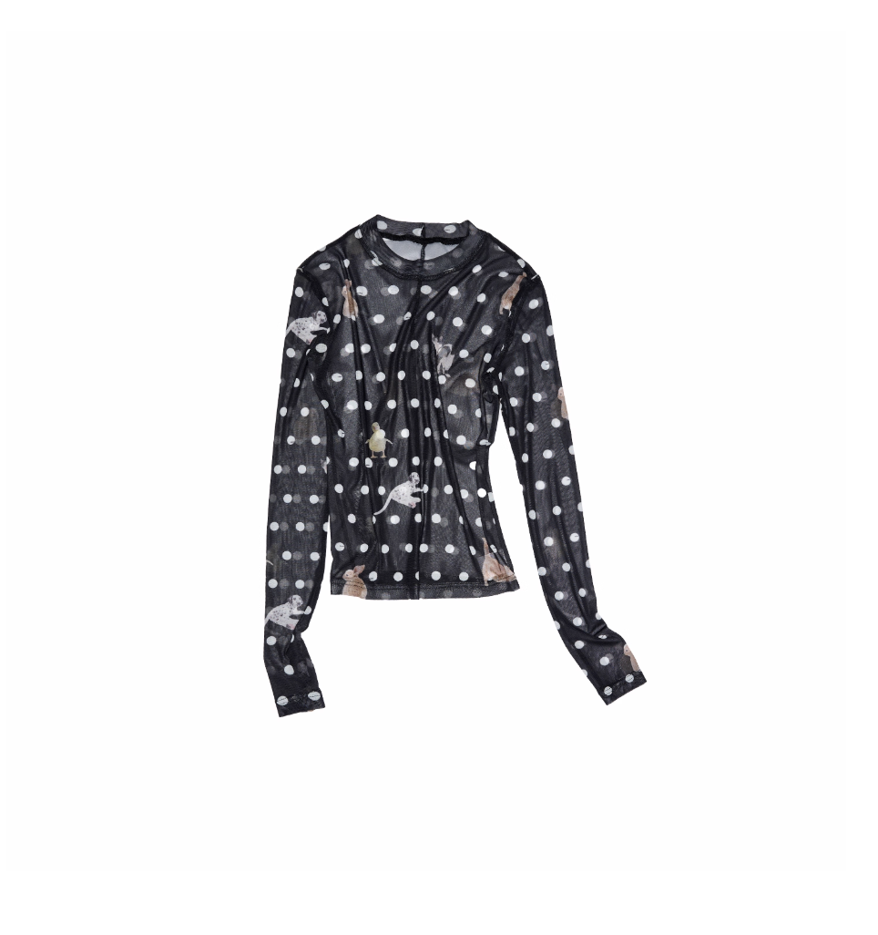 IN STOCK | MOKA POLKA DOT PET PRINT MOCK NECK TOP - 2colors - Image 17