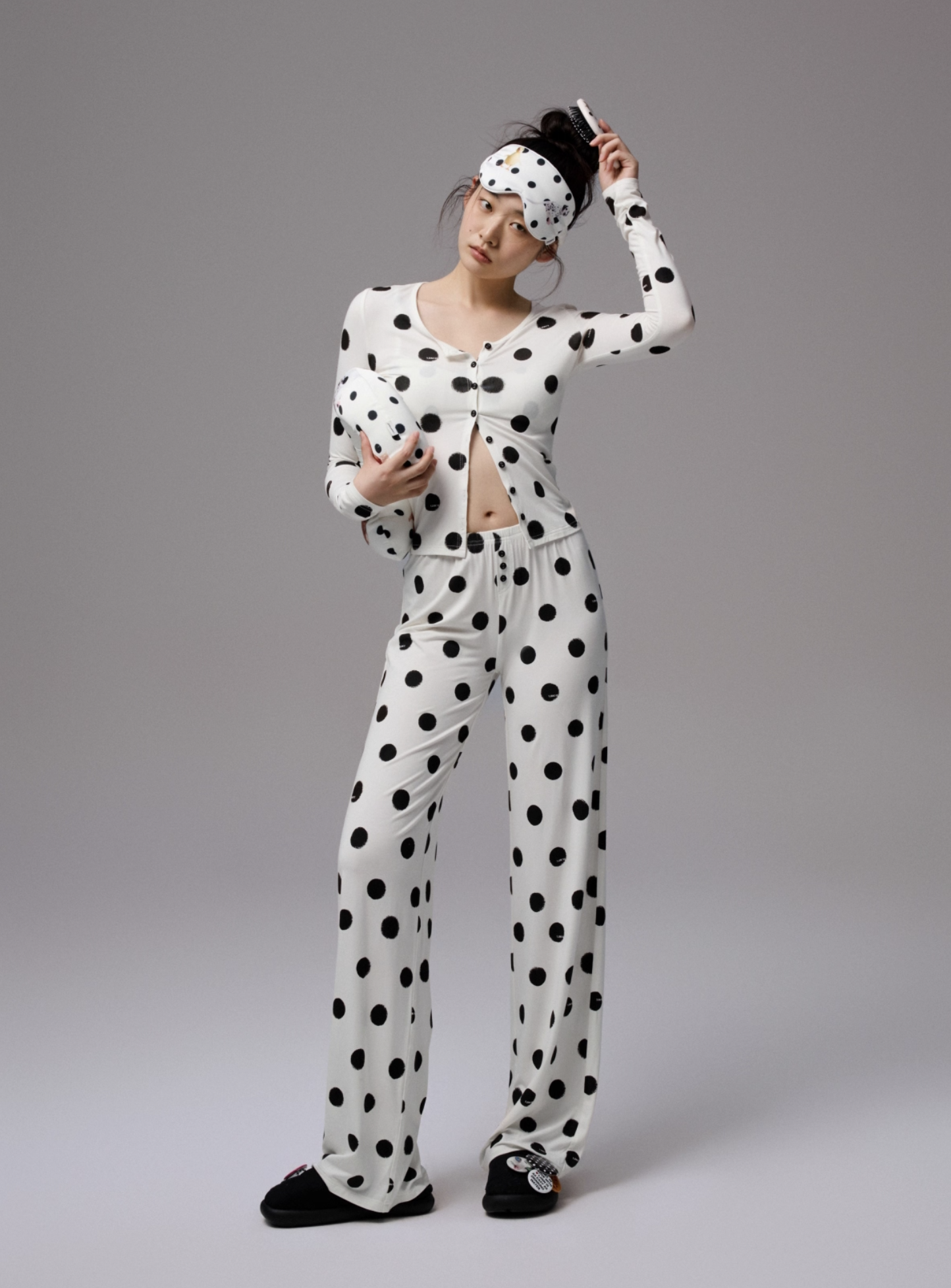 IN STOCK | MIGA POLKA DOT CARDIGAN & LOUNGE PANTS 2-PIECE SET - 2colors - Image 2