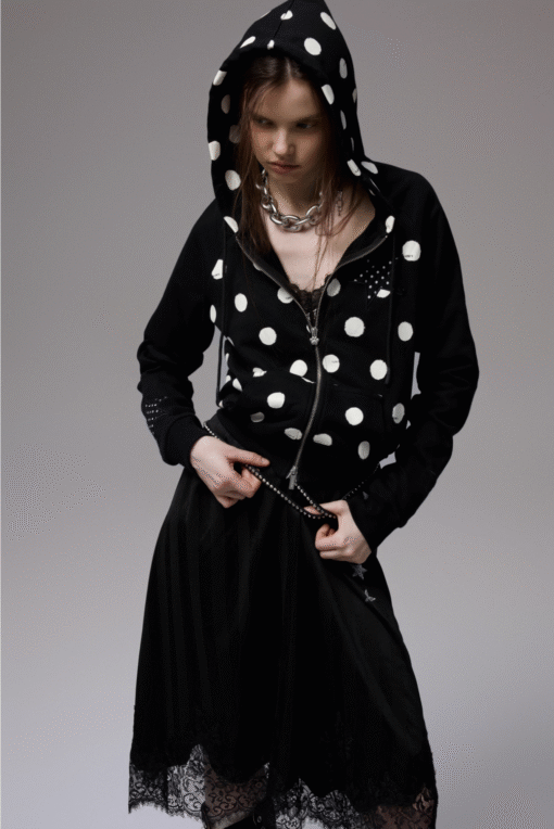 IN STOCK ♱ MAMIA POLKA DOT HOODIE -BLACK