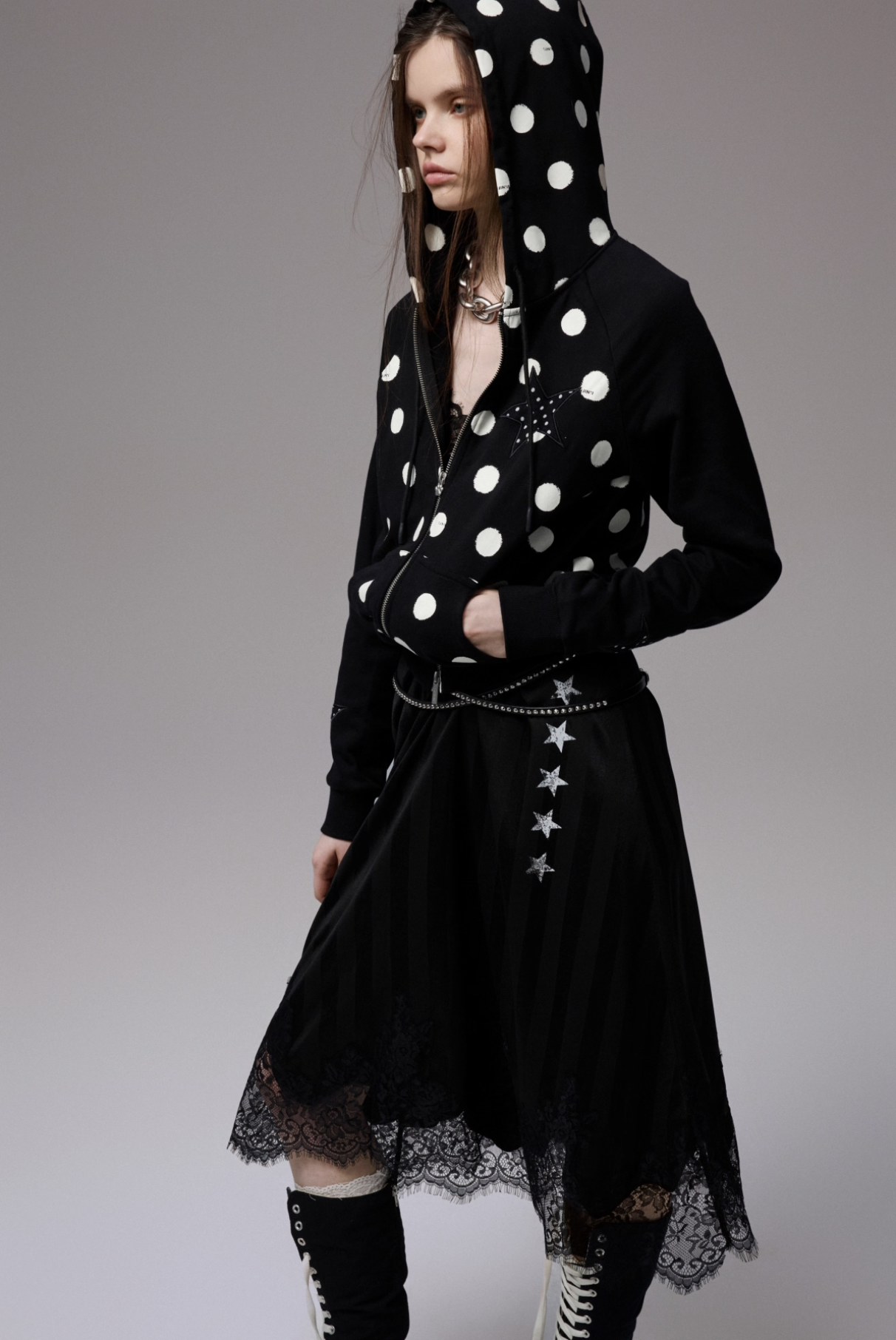IN STOCK ♱ MAMIA POLKA DOT HOODIE -BLACK - Image 4