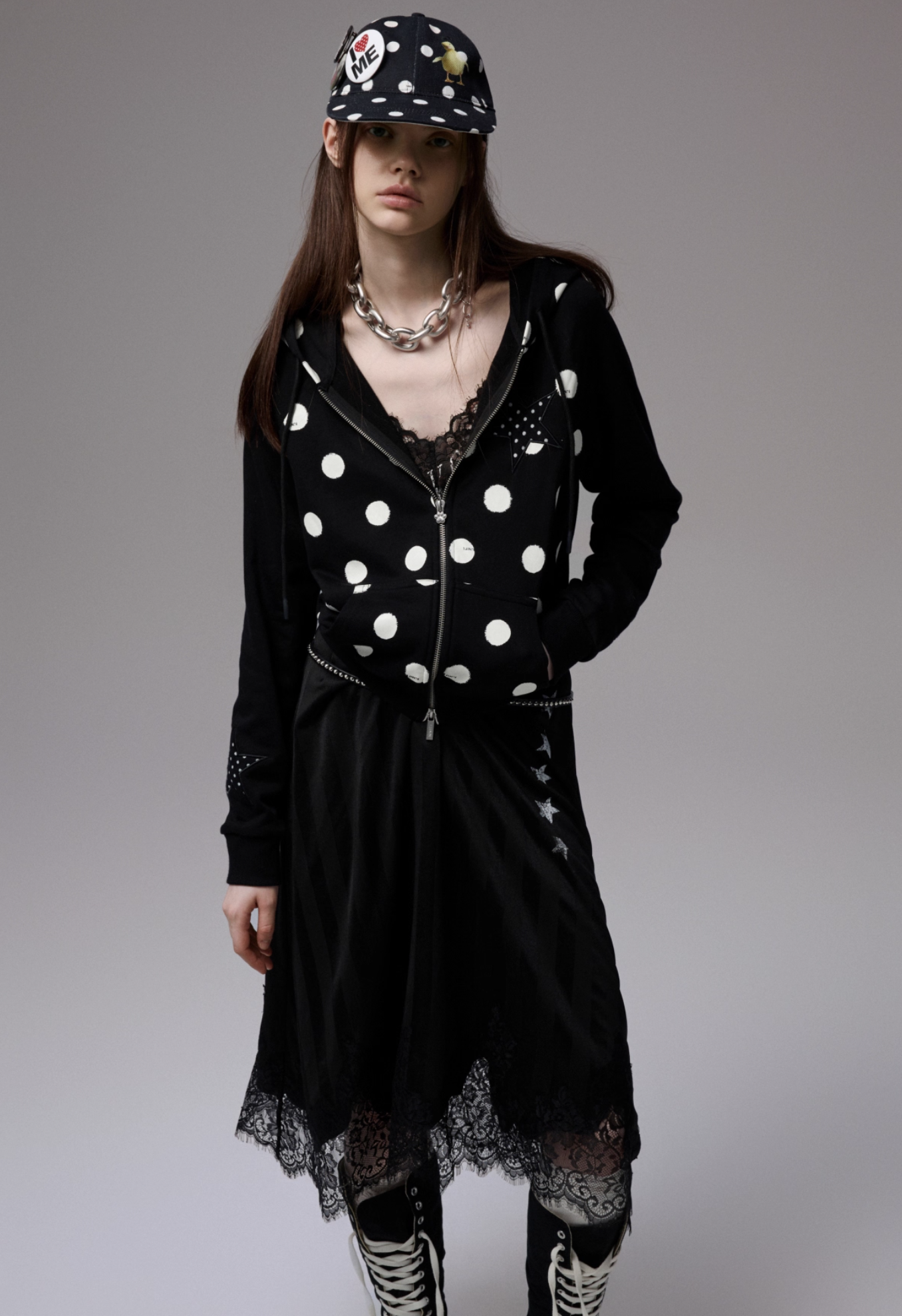 IN STOCK ♱ MAMIA POLKA DOT HOODIE -BLACK - Image 5