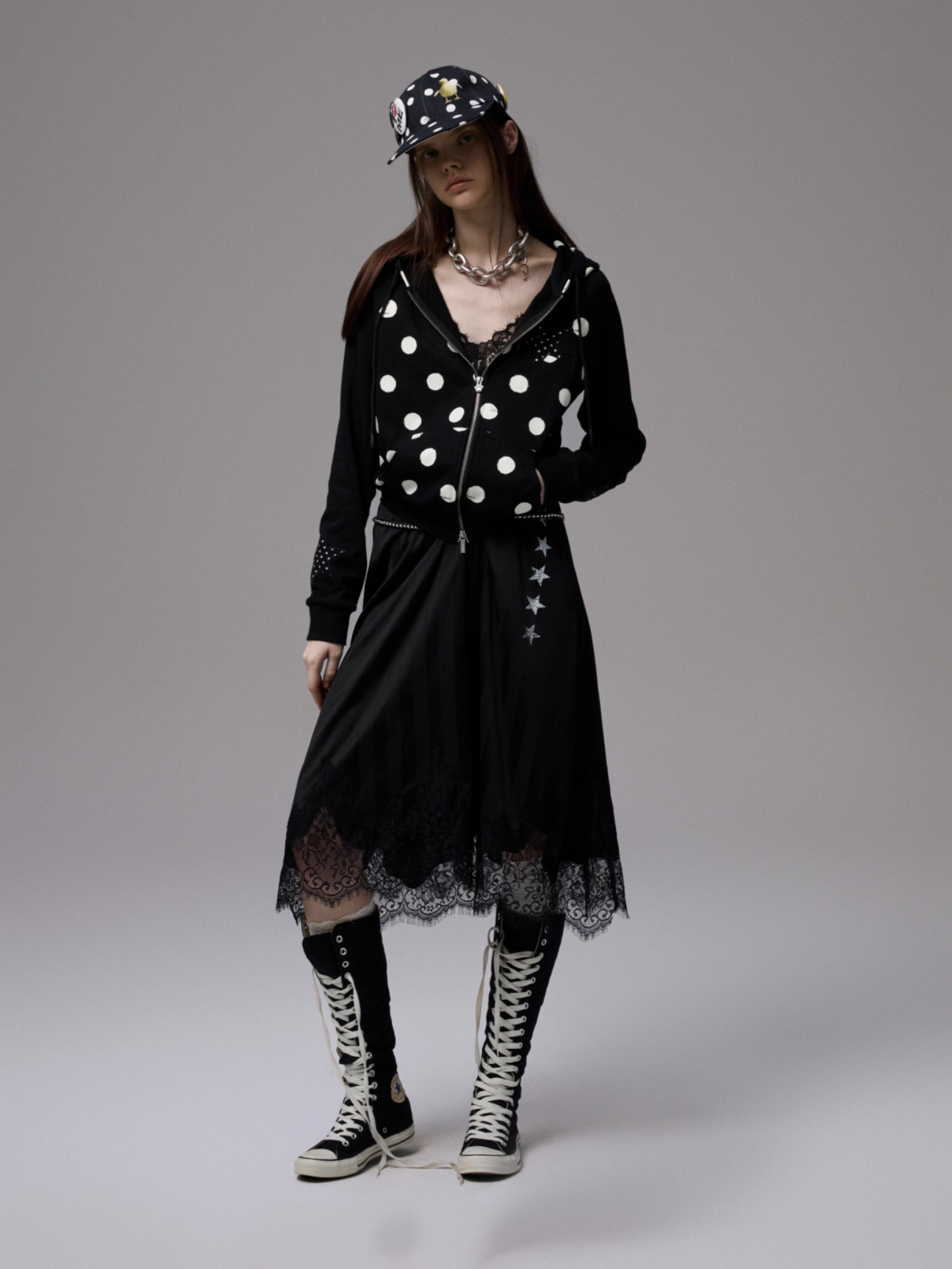 IN STOCK ♱ MAMIA POLKA DOT HOODIE -BLACK - Image 6