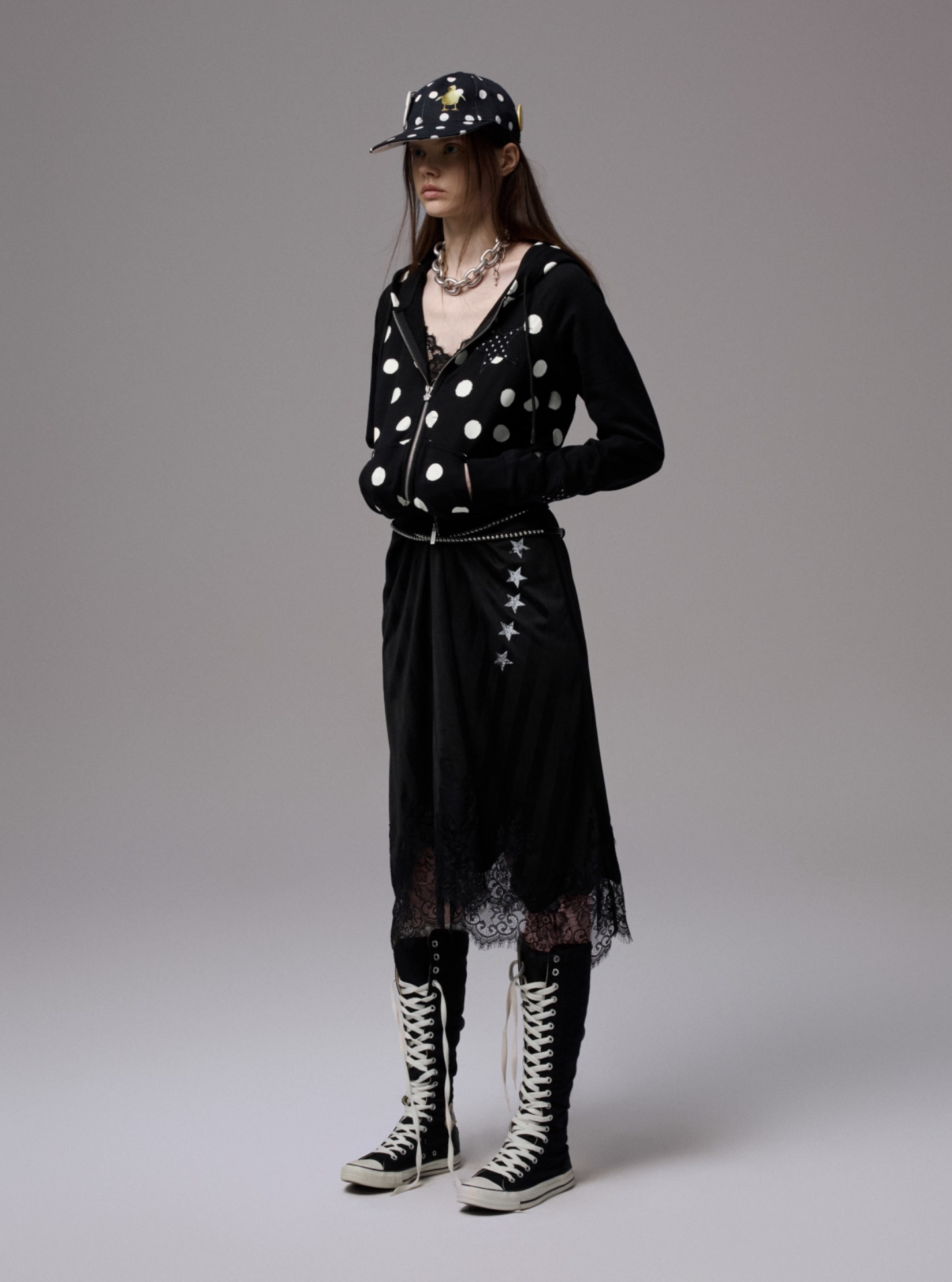 IN STOCK ♱ MAMIA POLKA DOT HOODIE -BLACK - Image 3