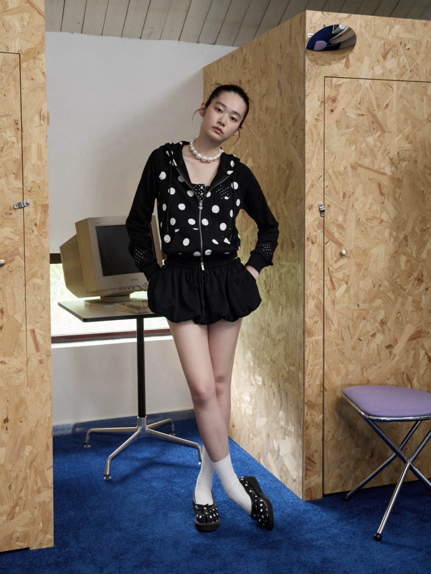 IN STOCK ♱ MAMIA POLKA DOT HOODIE -BLACK - Image 8