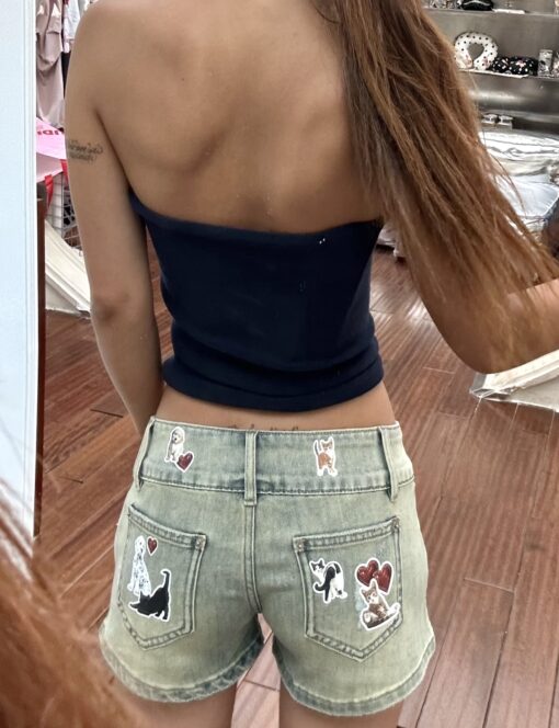 Alternative view of ⭑1JINN EXCLUSIVE ITEM AVAILABLE EXCLUSIVELY ONLINE AT SHELONGZ⭑ IN STOCK ♱ CAT BLESS YOU DENIM MICRO SHORTS