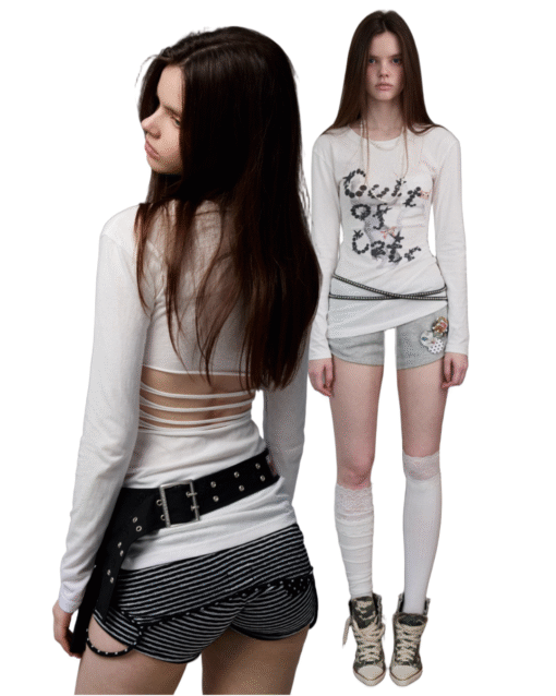 IN STOCK ♱ NYRA PRINTED OPEN-BACK HOLLOW T-SHIRT - 2colors