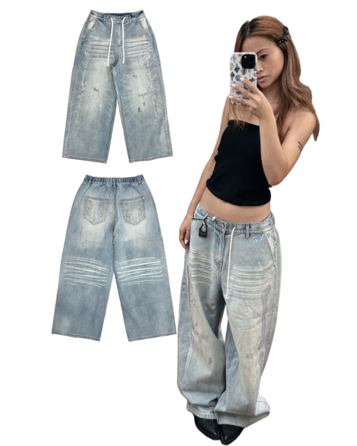 ⭑1JINN EXCLUSIVE ITEM AVAILABLE EXCLUSIVELY ONLINE AT SHELONGZ⭑ IN STOCK ♱ RHINESTONE BONE EMBELLISHMENT JEANS