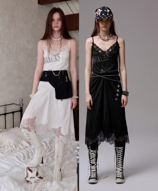 IN STOCK ♱ VINTAGE LACE-TRIM SLIP DRESS - 2colors