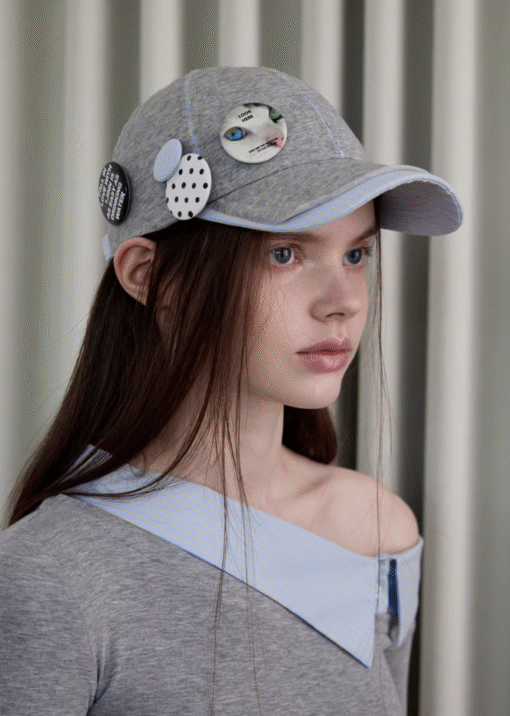 Alternative view of IN STOCK ♱ GRAY CONTRAST POP CAP + PLAYFUL REMOVABLE PIN BADGES