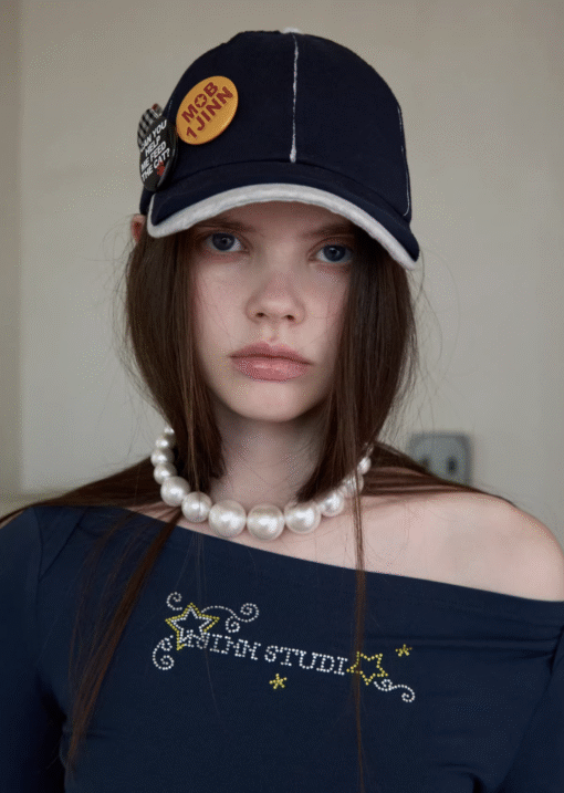 Alternative view of IN STOCK ♱ NAVY CONTRAST POP CAP + PLAYFUL REMOVABLE PIN BADGES