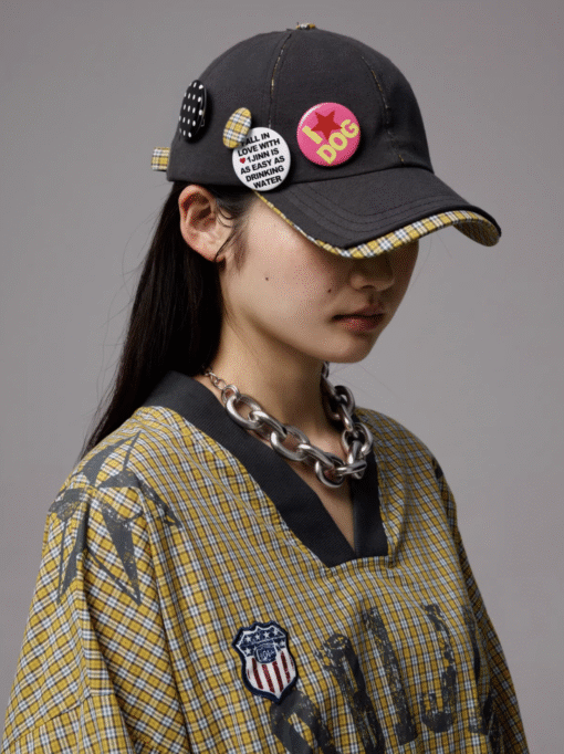 IN STOCK ♱ DARK GRAY CONTRAST POP CAP + PLAYFUL REMOVABLE PIN BADGES