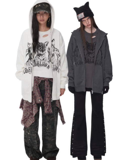 ♱ CAT PRINT HOODIE – 2colors ♱ PRE-ORDER 10 DAYS