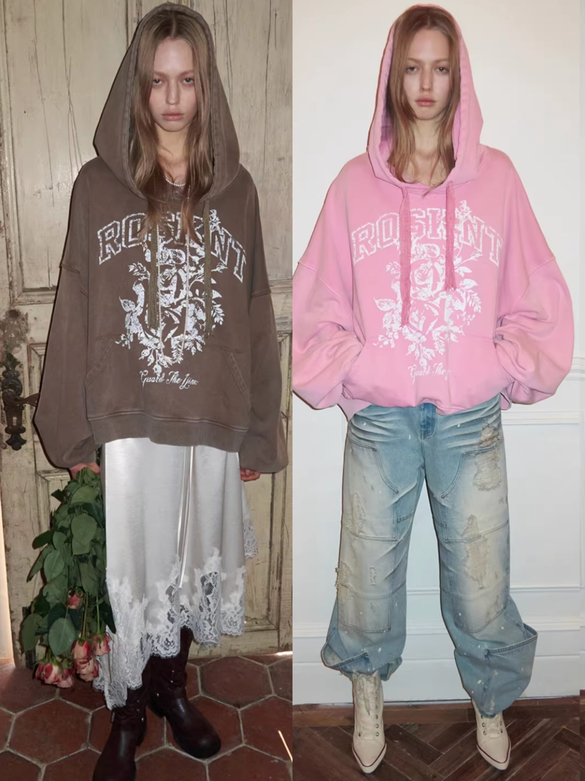 ♱ ROSKNT PRINT SLOUCHY WASHED HOODIE - 3colors ♱ PRE-ORDER 10 DAYS
