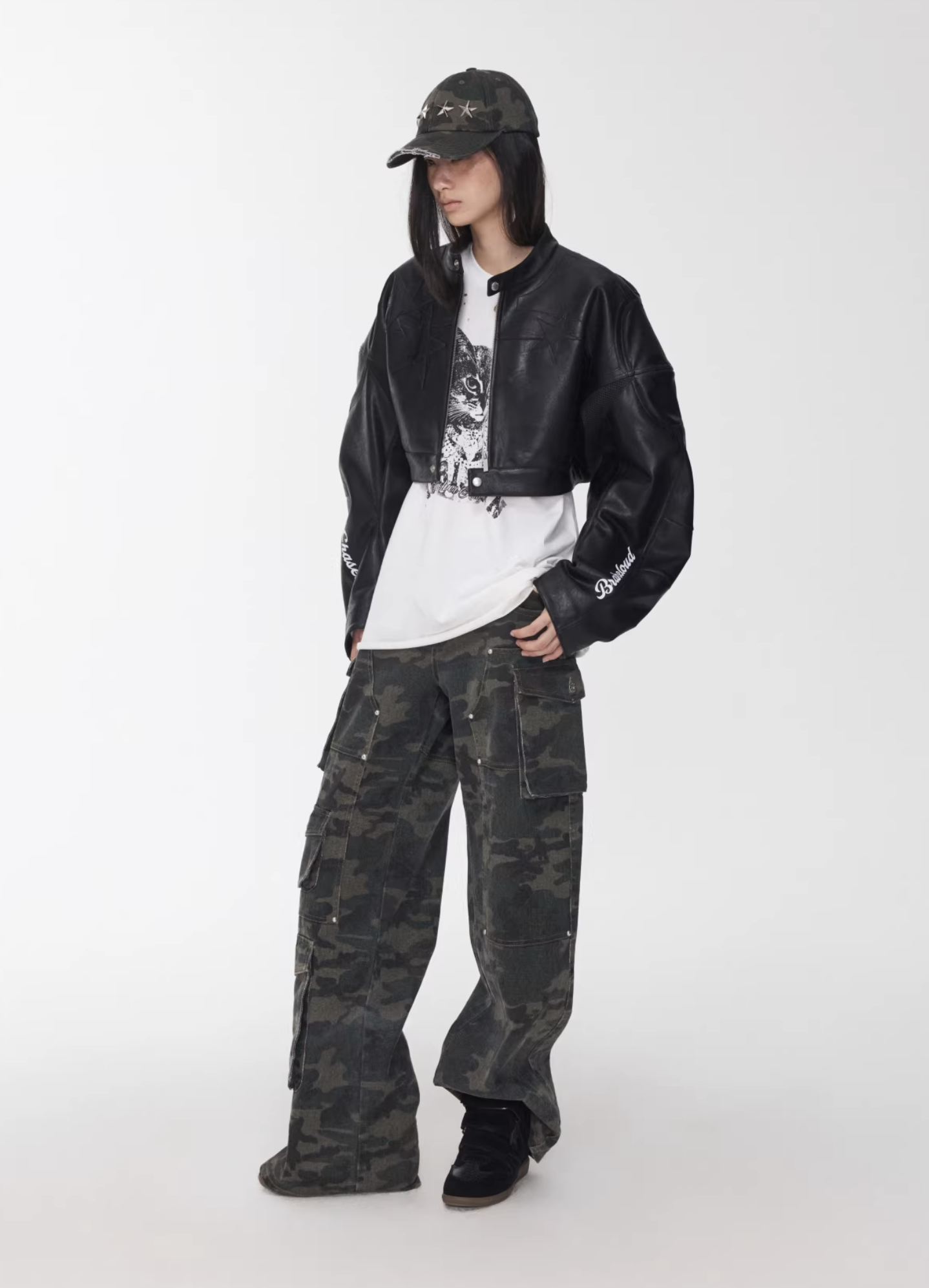 IN STOCK ♱ DISTRESSED STAR-STUDDED BASEBALL CAP ♱ GREEN CAMOUFLAGE - Image 11