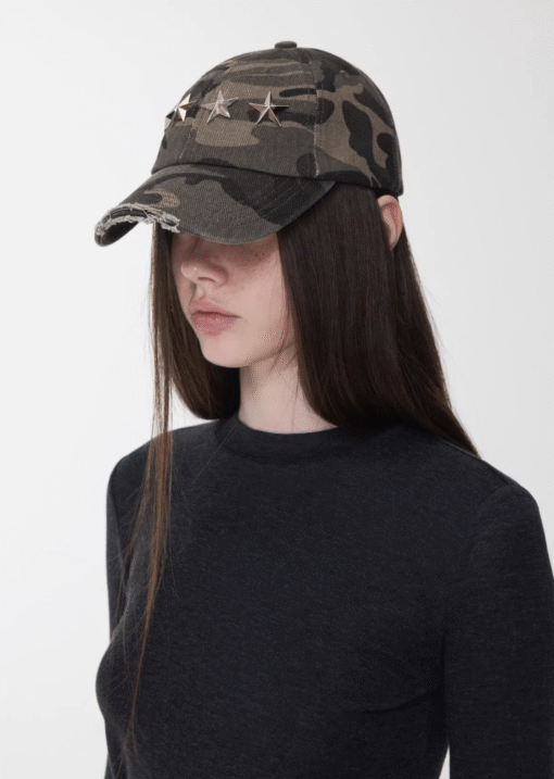 Alternative view of IN STOCK ♱ DISTRESSED STAR-STUDDED BASEBALL CAP ♱ GRAY CAMOUFLAGE
