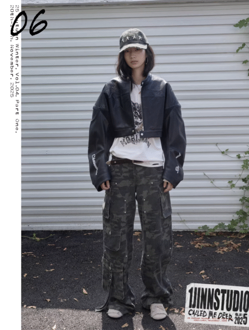 Alternative view of IN STOCK ♱ LETTER PRINT STRUCTURED CROPPED MOTO JACKET ♱