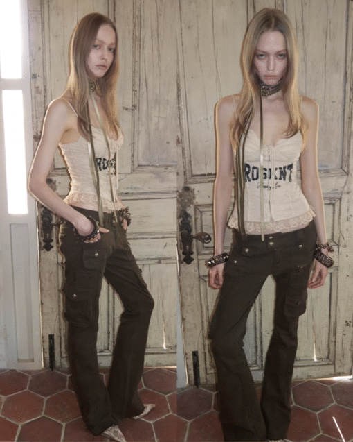 Alternative view of ♱ ROSIE LACE-UP LETTER PRINT CORSET CAMISOLE - 3colors ♱ PRE-ORDER 10 DAYS