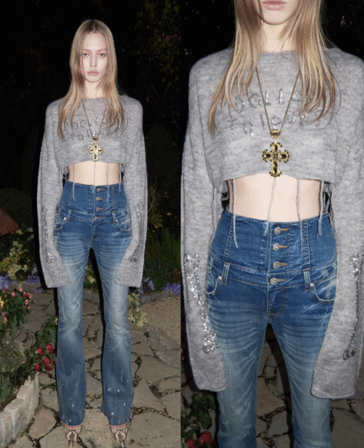 Alternative view of ♱ SEQUIN SHEER KNIT CROPPED SWEATER - 3colors ♱ PRE-ORDER 10 DAYS