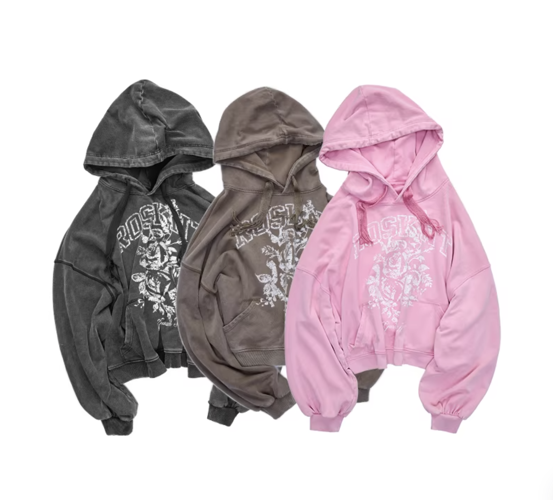 ♱ ROSKNT PRINT SLOUCHY WASHED HOODIE - 3colors ♱ PRE-ORDER 10 DAYS - Image 11