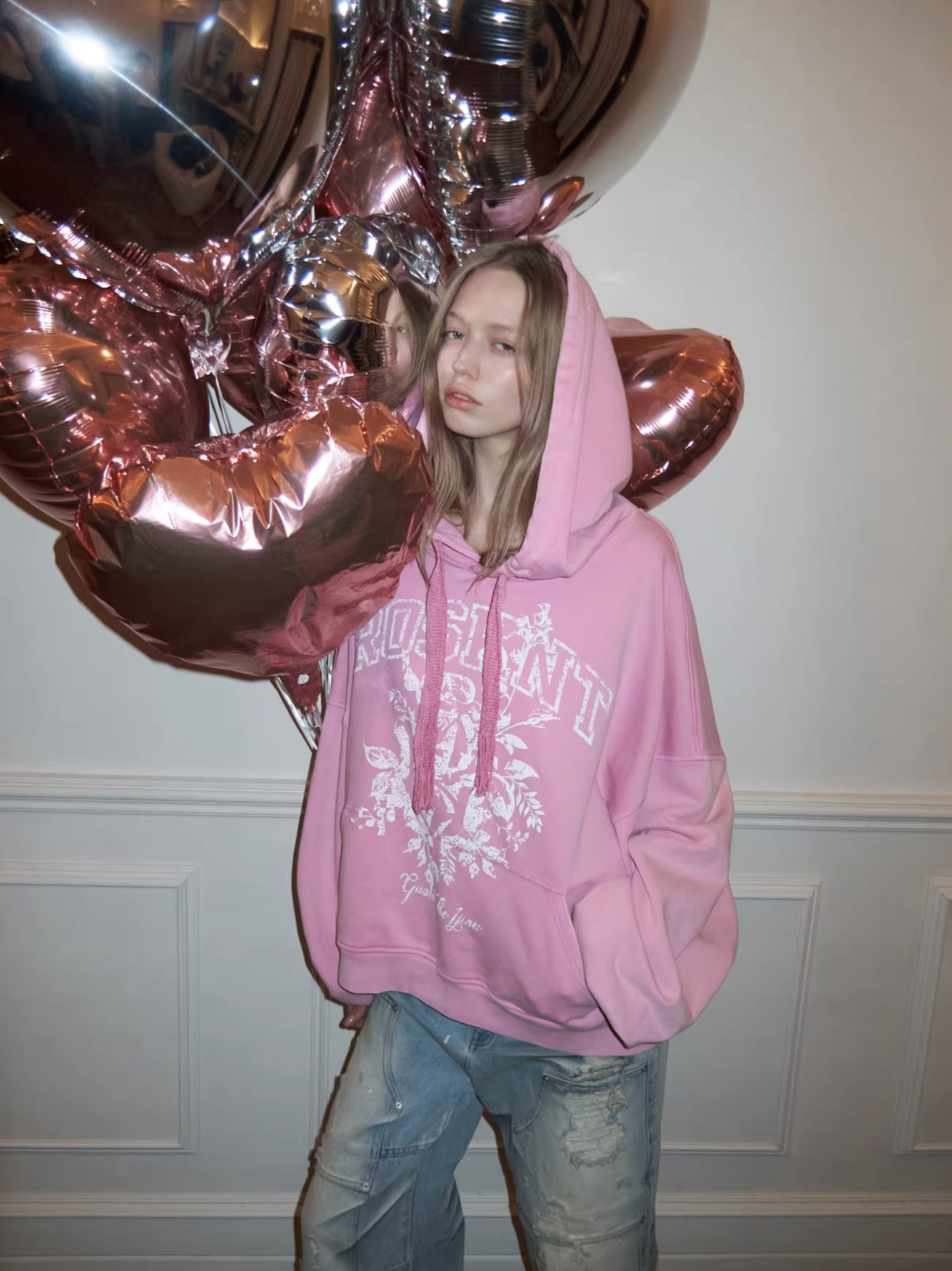 ♱ ROSKNT PRINT SLOUCHY WASHED HOODIE - 3colors ♱ PRE-ORDER 10 DAYS - Image 9