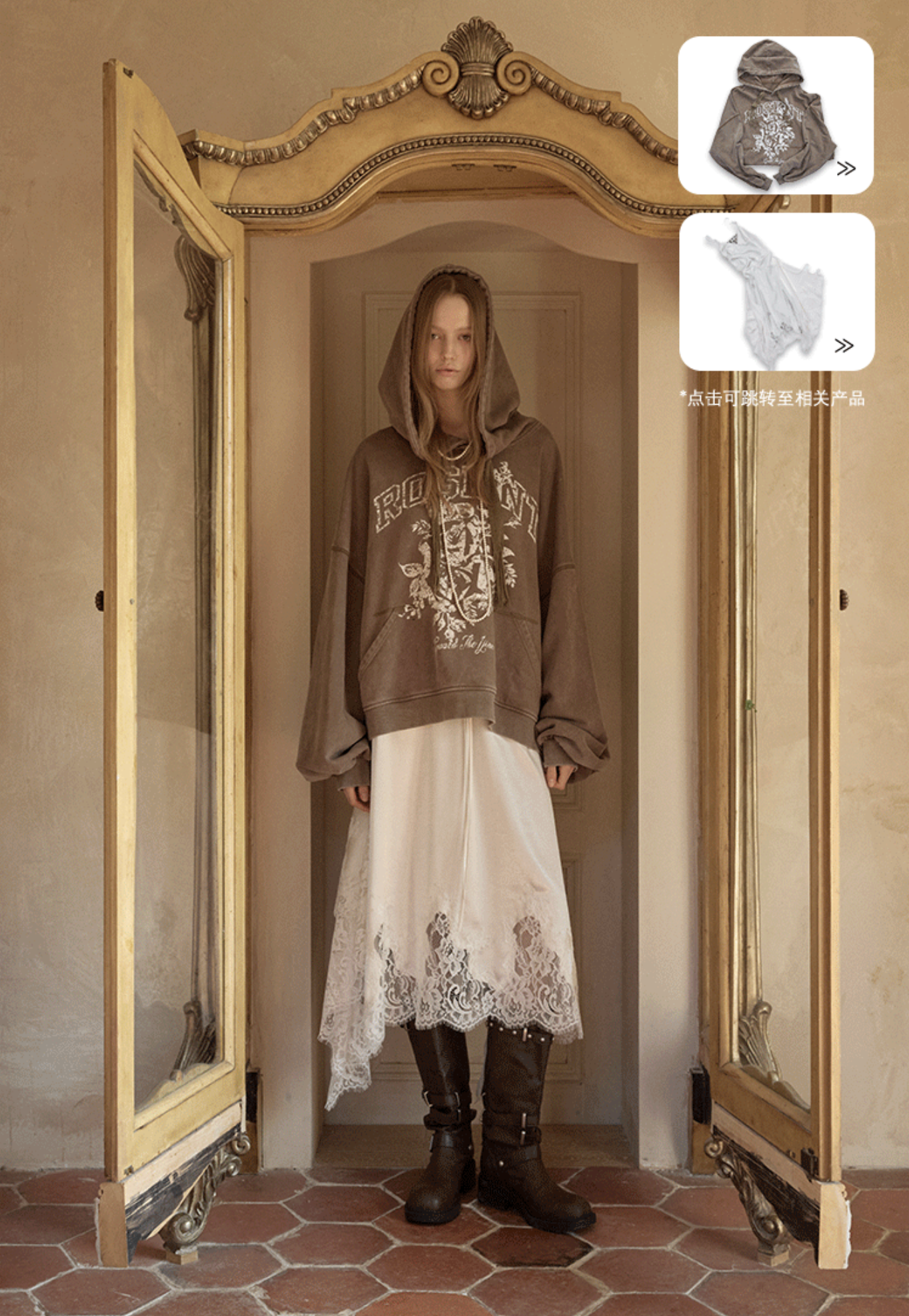 ♱ ROSKNT PRINT SLOUCHY WASHED HOODIE - 3colors ♱ PRE-ORDER 10 DAYS - Image 12