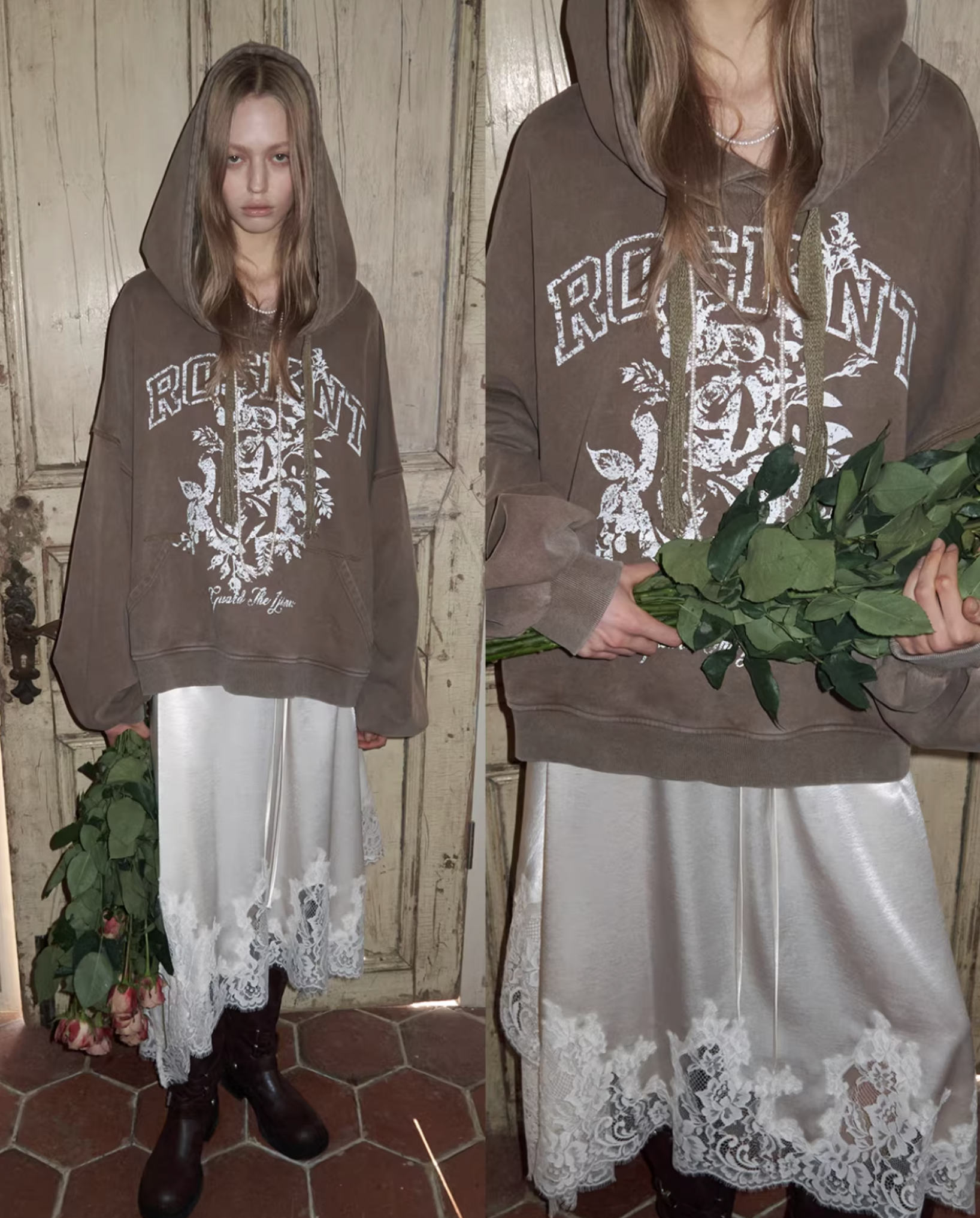 ♱ ROSKNT PRINT SLOUCHY WASHED HOODIE - 3colors ♱ PRE-ORDER 10 DAYS - Image 15