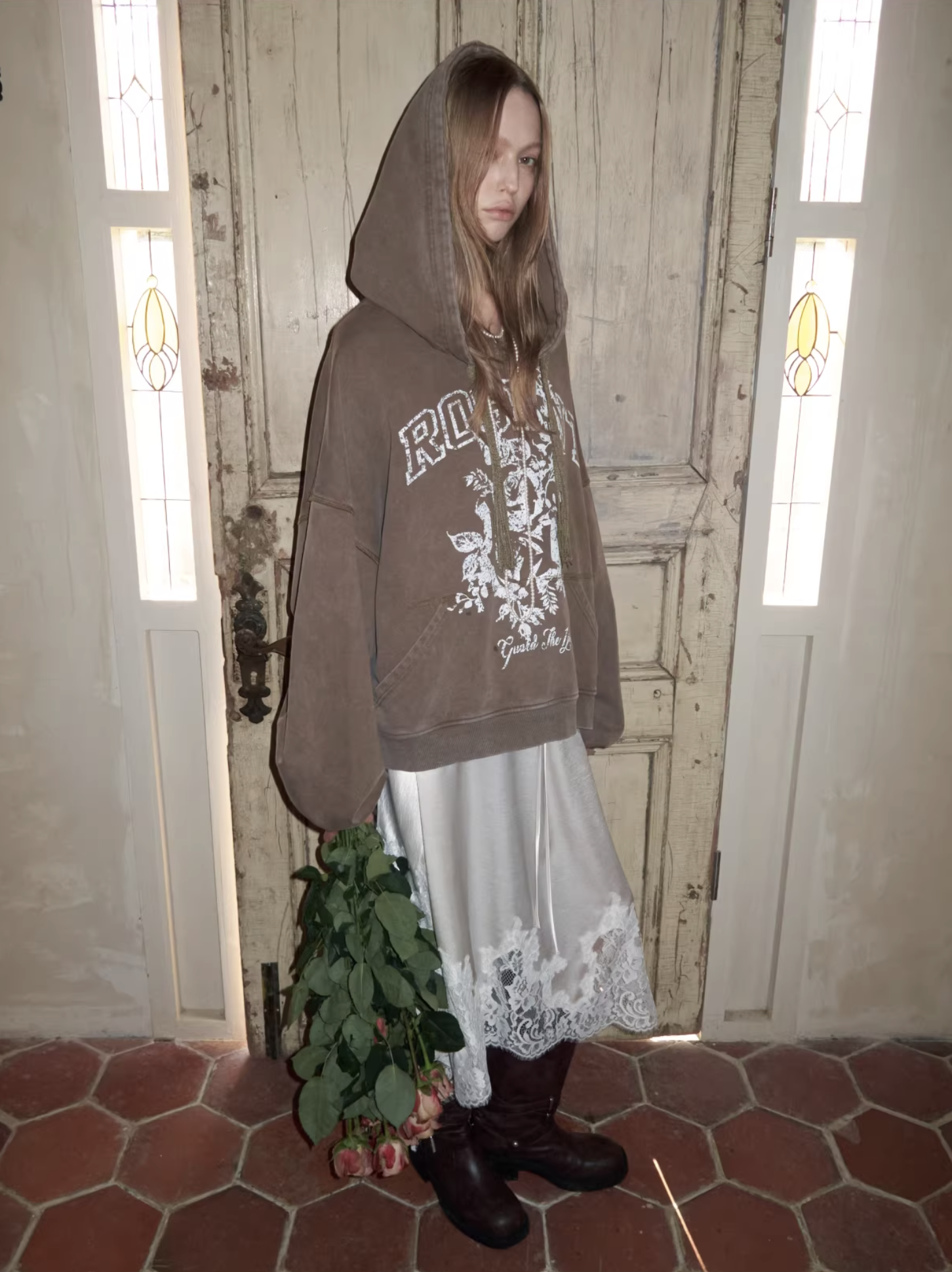 ♱ ROSKNT PRINT SLOUCHY WASHED HOODIE - 3colors ♱ PRE-ORDER 10 DAYS - Image 16