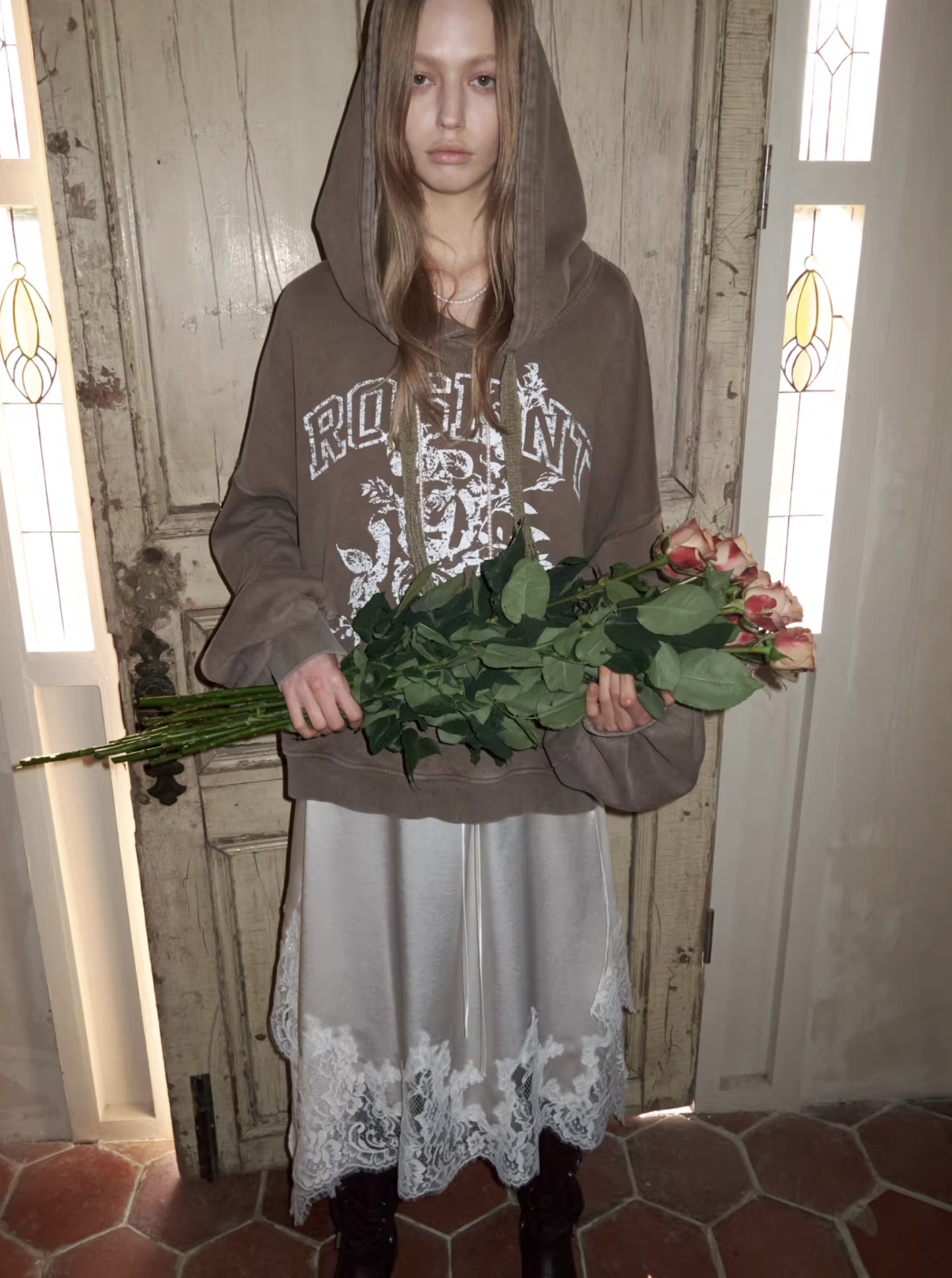 ♱ ROSKNT PRINT SLOUCHY WASHED HOODIE - 3colors ♱ PRE-ORDER 10 DAYS - Image 17