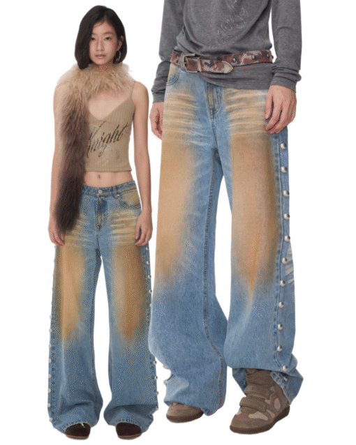 IN STOCK ♱ BRONZE HORIZON WASH BUTTON-SIDE JEANS ♱