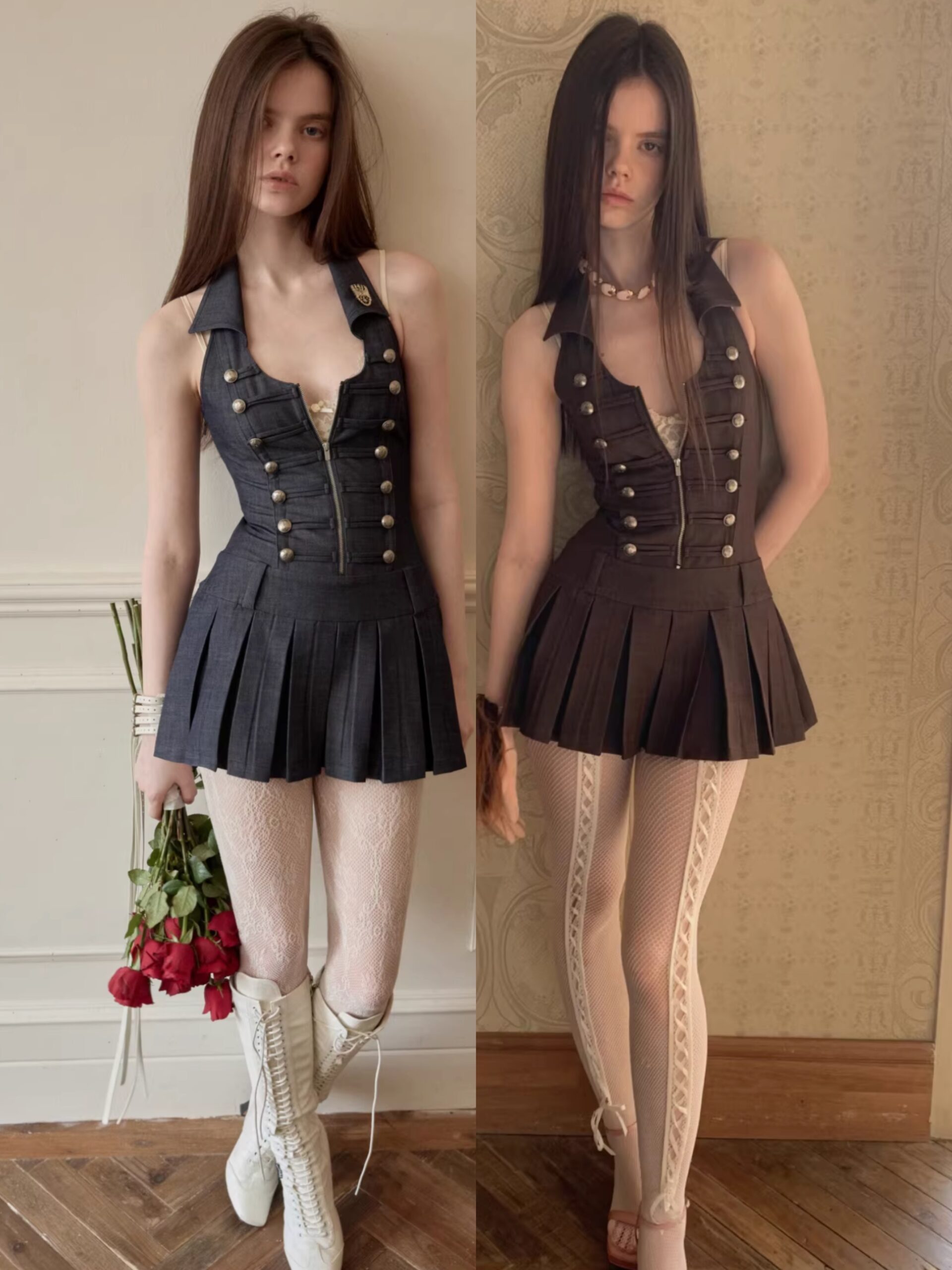 IN STOCK ♱ MILITARY MUSE PLEATED DRESS ♱ 2colors