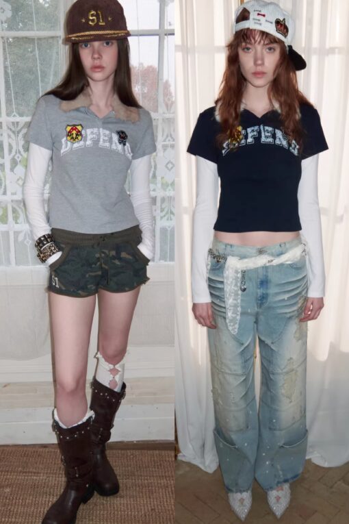 IN STOCK ♱ Y2K LAYERED FUR COLLAR DETACHABLE  TEE ♱ 2colors