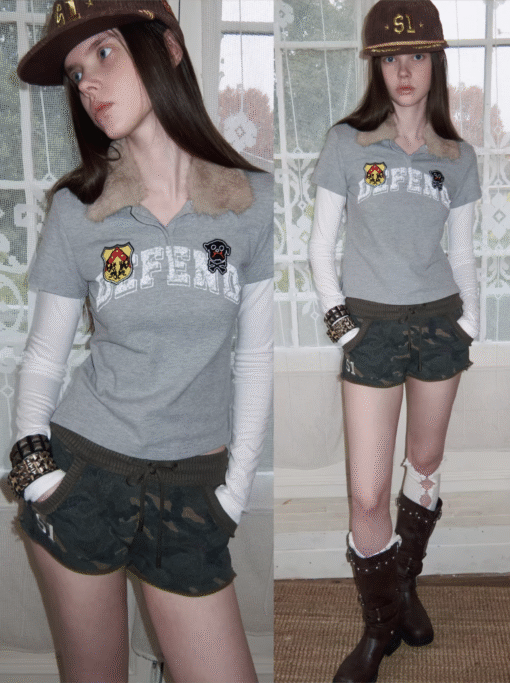 IN STOCK ♱ Y2K LAYERED FUR COLLAR DETACHABLE  TEE ♱ 2colors