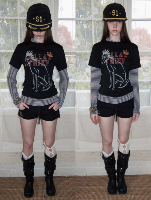 Alternative view of IN STOCK ♱ BONE EMBROIDERY SWEAT SHORTS - 4colors