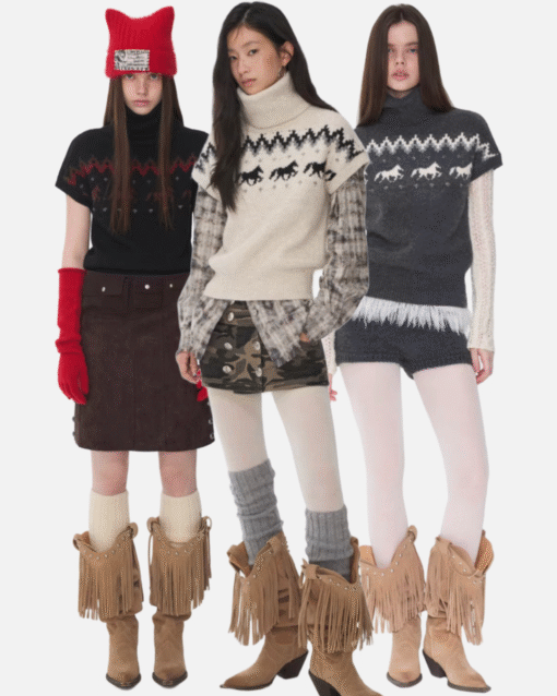 IN STOCK ♱ NORDIC HORSE TURTLENECK KNIT TOP ♱ 3colors