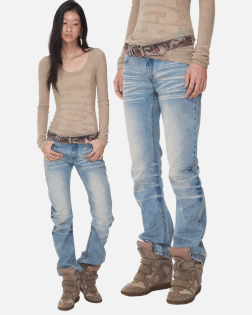 IN STOCK ♱ FADED WHISKER DENIM JEANS