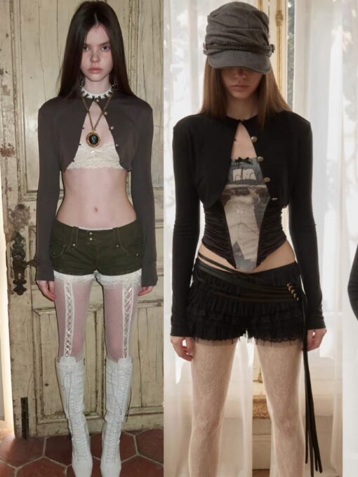IN STOCK ♱ METAL BUTTON CROPPED KNIT BOLERO JACKET - 2colors