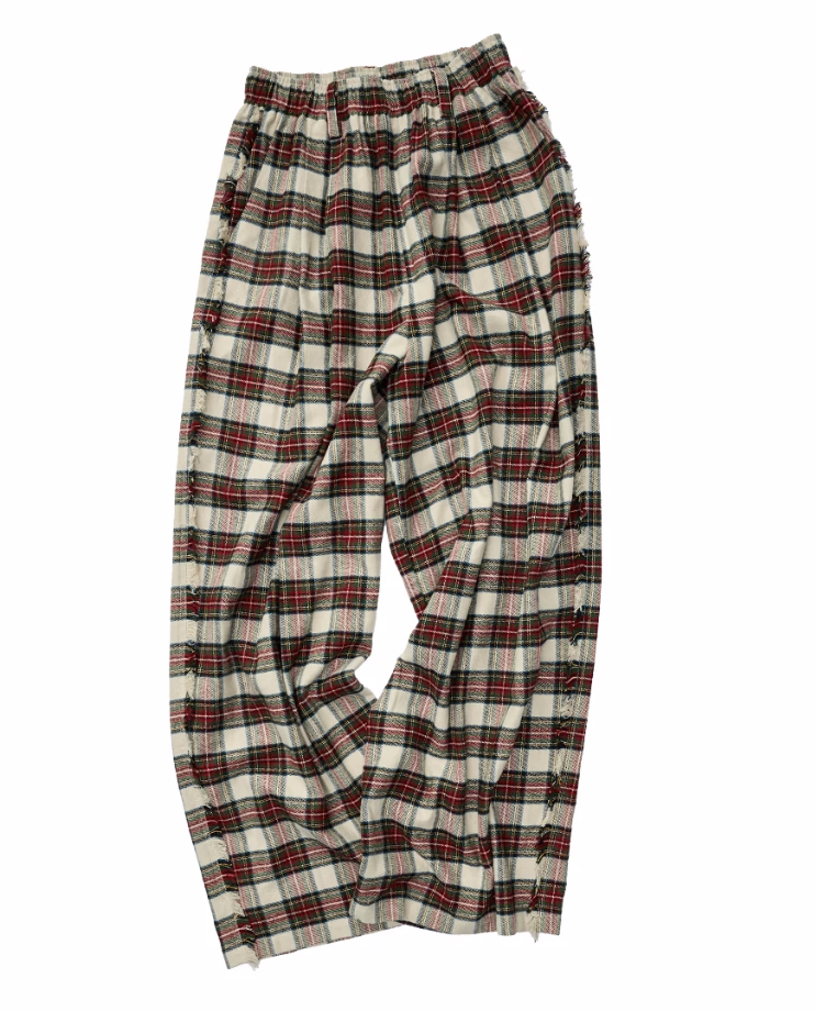 IN STOCK ♱ VINTAGE RED PLAID BRUSHED COTTON WIDE-LEG PANTS - Image 9