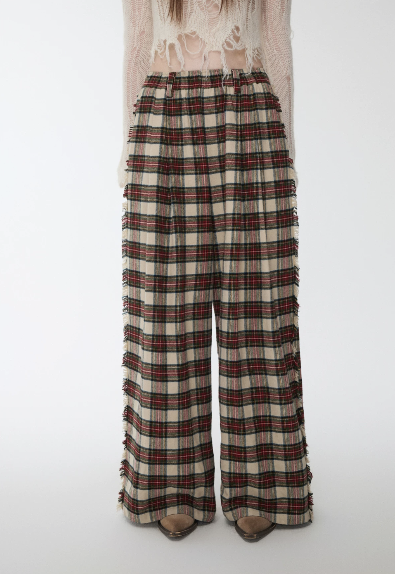 IN STOCK ♱ VINTAGE RED PLAID BRUSHED COTTON WIDE-LEG PANTS - Image 7