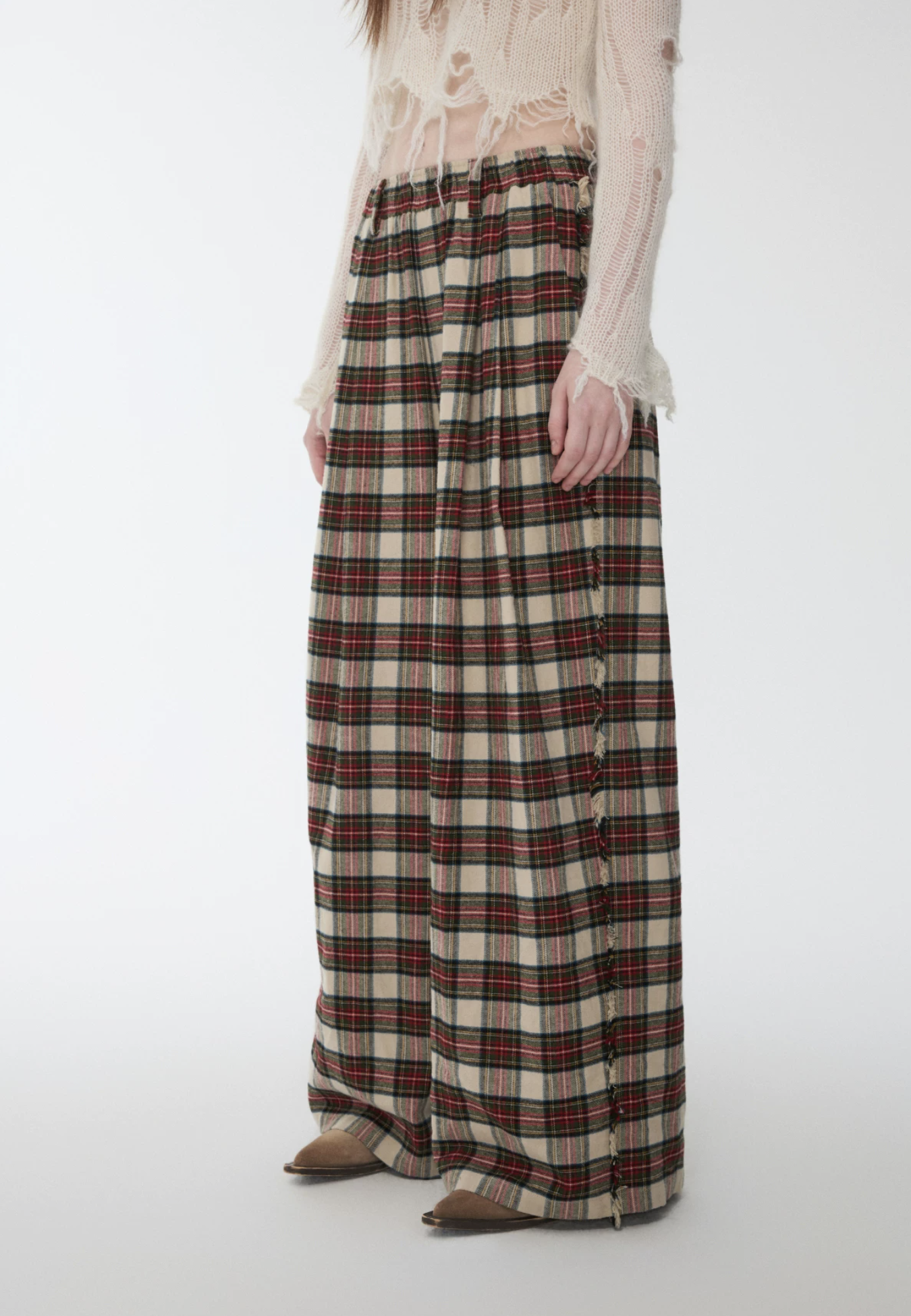 IN STOCK ♱ VINTAGE RED PLAID BRUSHED COTTON WIDE-LEG PANTS - Image 8