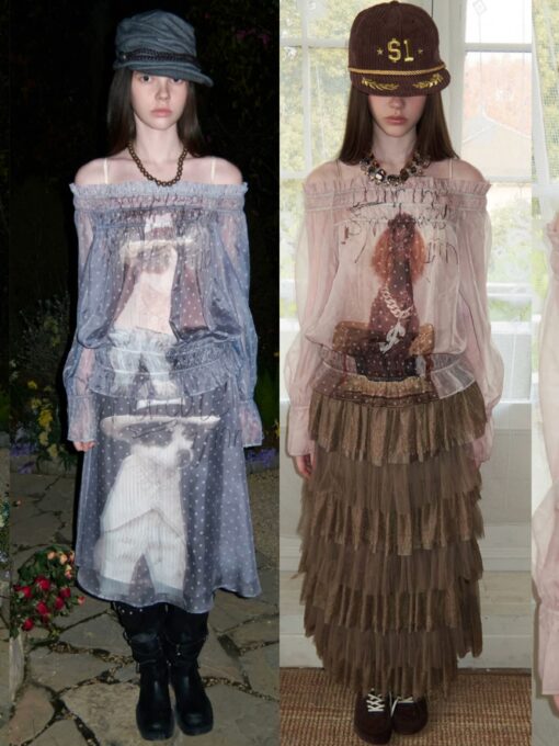 IN STOCK ♱ SIN SHEER CHIFFON GRAPHIC LONG-SLEEVE TOP - 2colors