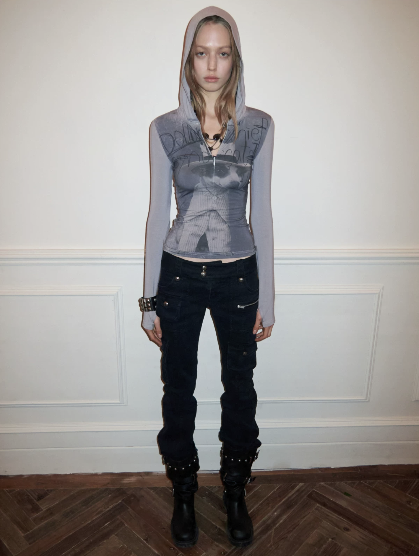 IN STOCK ♱ SNAP ZIP-UP HOODED FITTED T-SHIRT - 2colors - Image 8