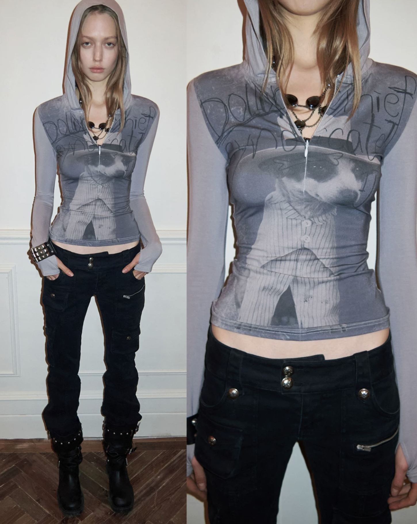 IN STOCK ♱ SNAP ZIP-UP HOODED FITTED T-SHIRT - 2colors - Image 6