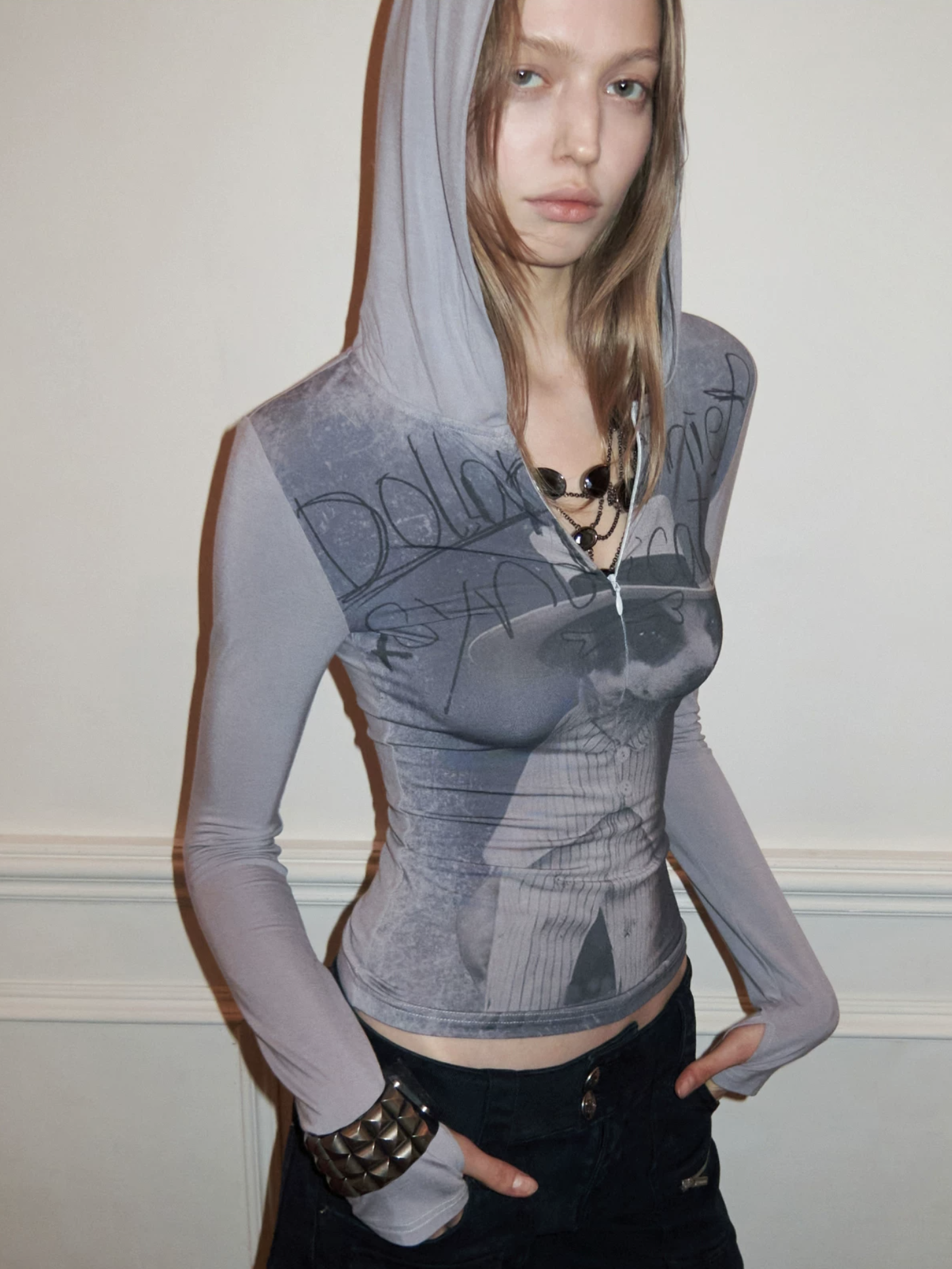 IN STOCK ♱ SNAP ZIP-UP HOODED FITTED T-SHIRT - 2colors - Image 7