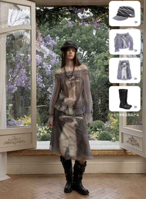 Alternative view of IN STOCK ♱ SIN SHEER CHIFFON GRAPHIC LONG-SLEEVE TOP - 2colors