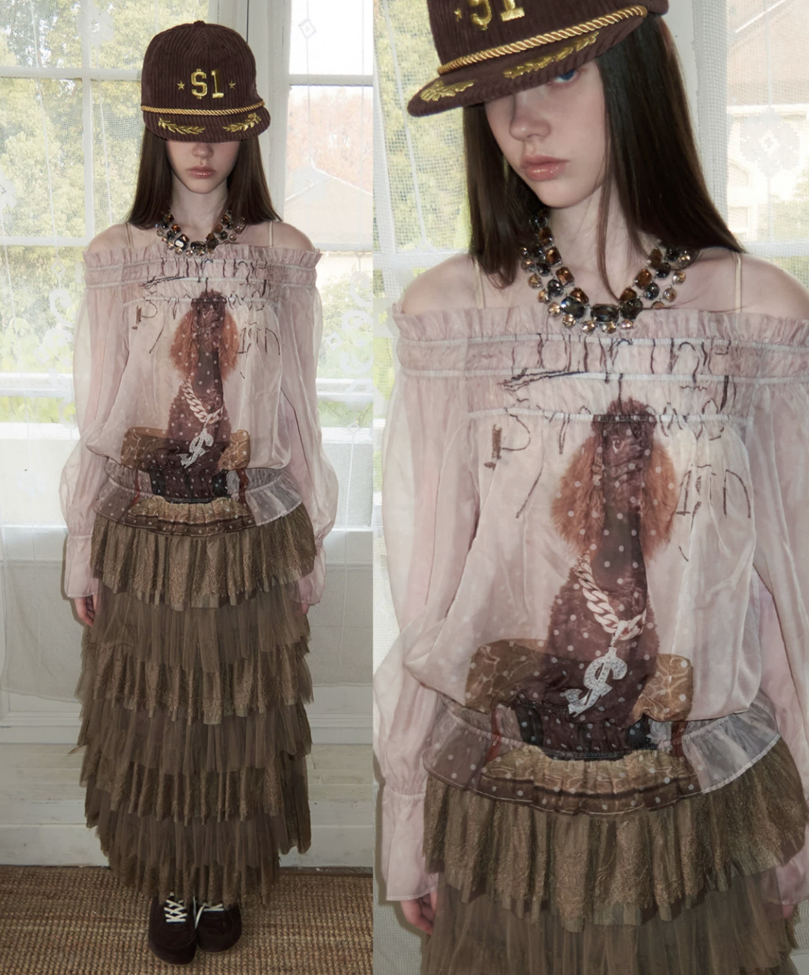 IN STOCK ♱ SIN SHEER CHIFFON GRAPHIC LONG-SLEEVE TOP - 2colors - Image 9